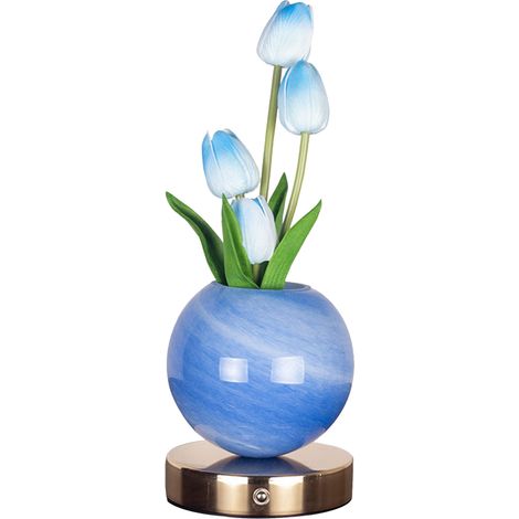 Lampe de Table Tulip avec Pot Bleu  Luminothèque  [Tri-color Dimming + Stepless Dimming + USB Rechargeable]  Lumière Ambiance pour Chambre et Bureau (1/5)