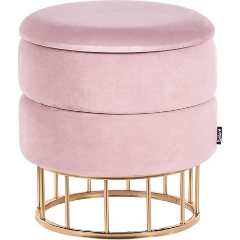 Glam Living Room Pouffe with Storage Round ø 37cm Velvet Pink Gold Elgin (1/5)
