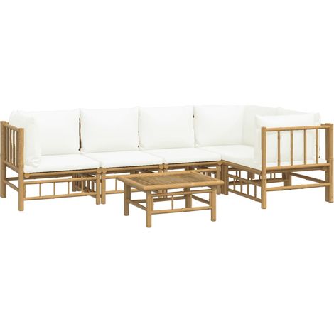 Mobili da giardino mobili da esterno Set di mobili da 6 pezzi con cuscini in bambù bianco crema 020016637