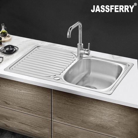 JASSFERRY 800 x 480 mm Stainless Steel Kitchen Sink 1 Bowl Inset Reversible Drainer with Waste Kits