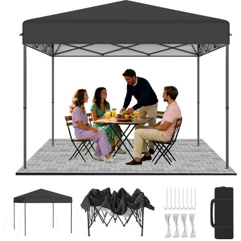 Faltpavillon 3x3m mit One-Touch Lift, höhenverstellbar, Anthrazit (1/5)
