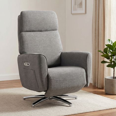 Fauteuil Relax Électrique Pivotant 360°, Fauteuil Inclinable avec Appui-Tête Réglable, Ports USB, Tissu en Lin, Gris (1/5)