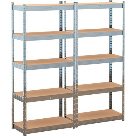 Hobag – Lot de 2 étagères modulables en métal 180x40x180 cm – Charge maximale 175 kg par plateau – Structure en acier galvanisé – 5 niveaux