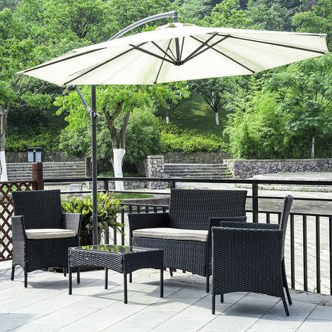 Outdoor Rattan Patio Furniture Set - Bigzzia 4 PCS Garden Furniture set Rattan Outdoor Table Chair Sofa sets With Tempered Glass Table) (1/5)