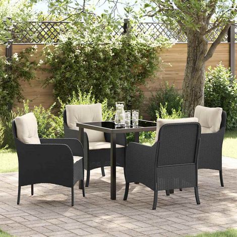 vidaXL Garten Essgruppe mit Kissen 5 pcs Schwarz Poly-Rattan (1/5)