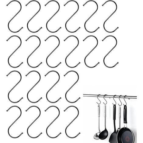Pair 20 Pièces Crochets en S en Métal Noir Multifonctions, Crochets s de Crochet Plats en S, Crochet Robustes pour Cuisine, Compatible para Salle de Bain, Bureau, Jardin et Chambre à Coucher (1/5)