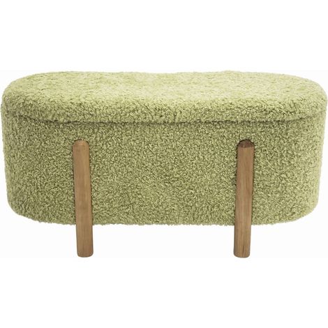 Banc coffre vert en tissu bouclette avec pieds bois naturel - vert bouclette et pieds bois naturel (1/3)