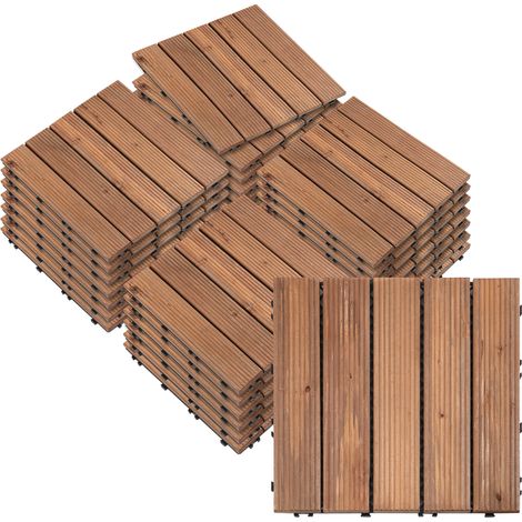 27 dalles de terrasse emboîtables en bois massif pour patio, balcon, toit-terrasse, spa, marron, (30 x 30 cm par pièce)
