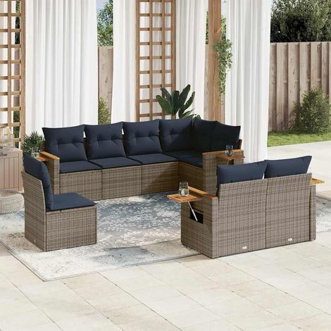 vidaXL Salon de jardin 8 pcs avec coussins gris résine tressée (1/5)