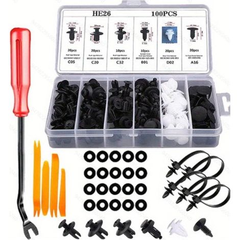130 clips de rivet en plastique pour automobile, attaches de rivet en plastique universelles pour voiture, clips de fixation pour panneau de porte de voiture avec boîte de rangement et outil de (1/5)