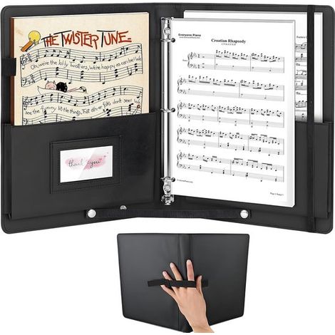Chemise de musique A4 - support de musique avec poignée - coffret noir - matériau PU - porte-documents - papier - œuvres d'art - peintures (1/5)