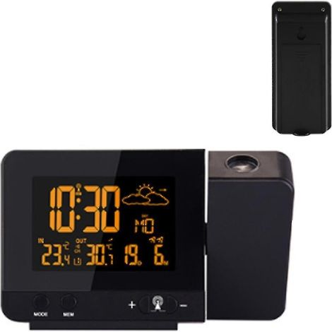 Réveil à projection d'écran couleur 8 pouces, prévisions météo, rechargeable par USB, horloge météo avec température (1/4)