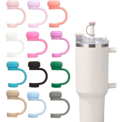 Juego de accesorios para vasos, 12 piezas, Reutilizables, Funda de silicona para pajita, Resistente al polvo, Compatible vasos térmicos Stanley (1/5)