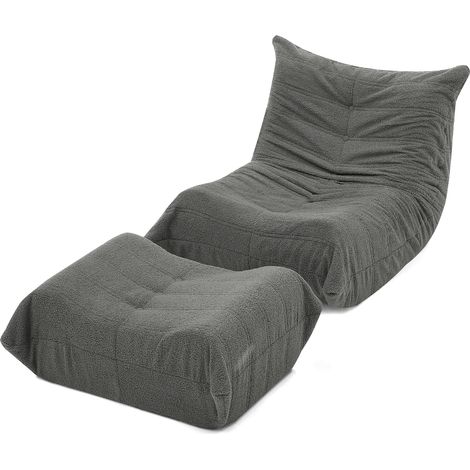 Canapé paresseux avec dossier et repose-pieds, fauteuil relax, pouf de sol en peluche Teddy douce, confortable canapé de sol individuel pour salon, chambre, bureau et appartement, gris (1/5)