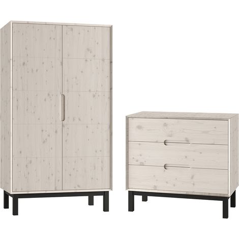 Armadio 2 ante 3 cassetti Country marrone sbiancato 90,8cm (1/5)