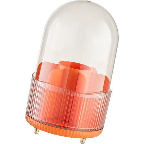 Boîte de rangement pour pinceaux de maquillage, présentoir rotatif pour cosmétiques, seau de rangement anti-poussière avec couvercle transparent, orange (1/5)