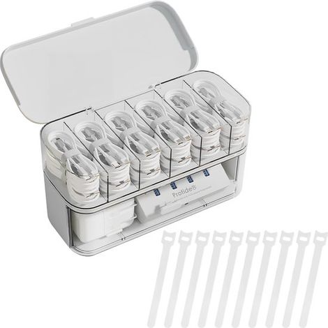 Organizador de cables, Caja para cables, Gestión de cables, Incluye 10 bridas para cables, Caja clasificadora, Blanco, 1 pieza (1/5)