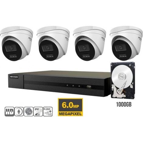 KIT VIDEOSORVEGLIANZA IP POE HIKVISION NVR 8 CANALI POE 4 TELECAMERE DOME 6 MPX HDD 1TB