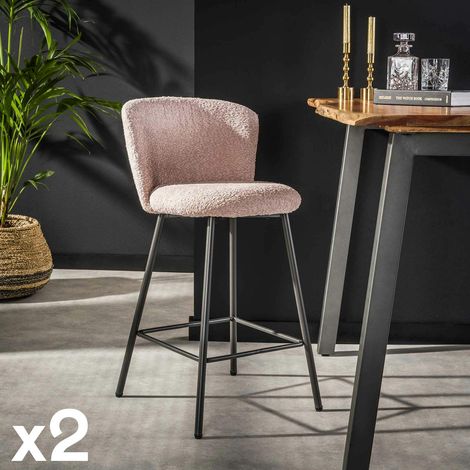 Tabouret de bar rose en tissu bouclette (lot de 2) GALWAY (1/4)