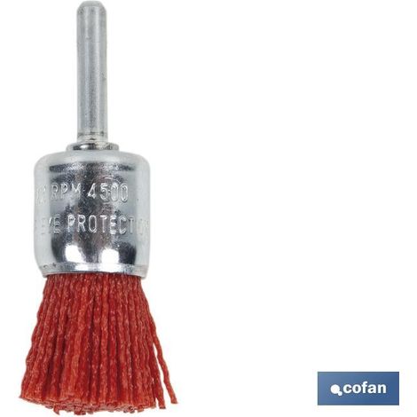 COFAN cepillo brocha de nylon 6 mm x ø25 , Cepillo de brocha con espiga de Ø6 mm para fijación en taladros. Los filamentos de nylon, disponibles en color naranja, con refuerzo de c (1/4)
