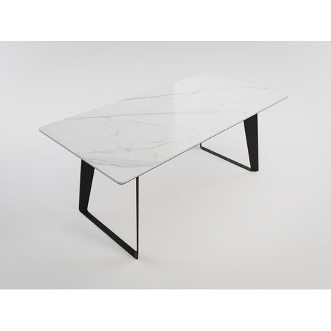 Esszimmertisch FLORINT 180x90cm weiße Keramikplatte schwarze Design-Tischkufen (1/4)