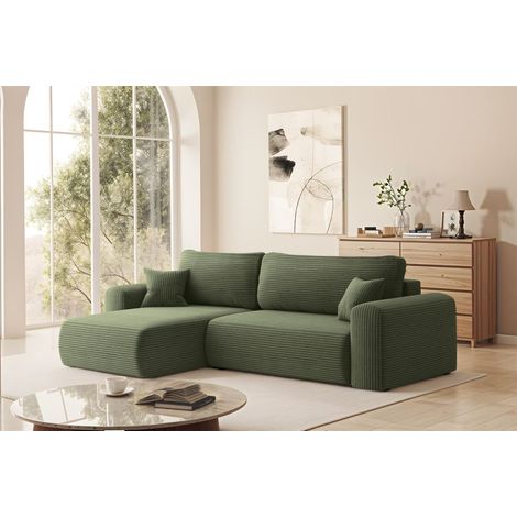 Ecksofa Schlafsofa FLORA Stoff Poso Hellgrün Ottomane Links (1/4)