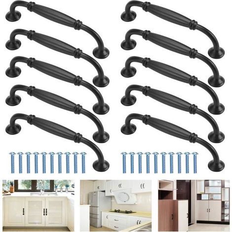 Lot de 10 poignées noires en alliage d'aluminium de 128 mm pour placard, porte, bar, meubles, cuisine (1/5)