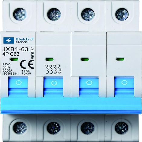 Interrupteur magnétothermique triphasé 4P 63A C63 6kA - 4 modules DIN - 380V