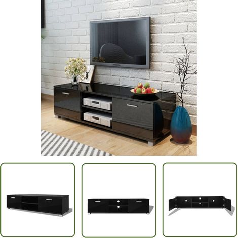 The Living Store Meuble TV Noir brillant 140x40,5x35 cm - Support Tv - Meuble Tv - Meuble Audio Video - Meuble Télévision - Étagères Murales (1/5)