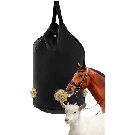 Filet à Foin, Sac à Foin pour Chevaux, Sac à Feed Avec Trous, Filet à Feed en Polyester, Peu Encombrant, Grande Capacité, Adapté Aux Chevaux, Moutons (Noir 1) (1/5)