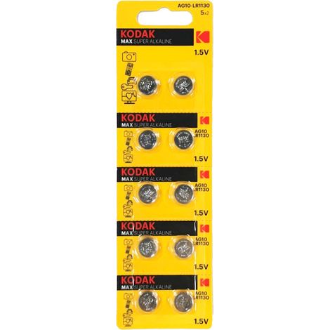 Pkcell ACC-BAT-AG10-10CS-PACK Pile a Bottone Alcaline AG10 LR54 LR1130 189 1.5V 75 mAh Blister 10 pezzi