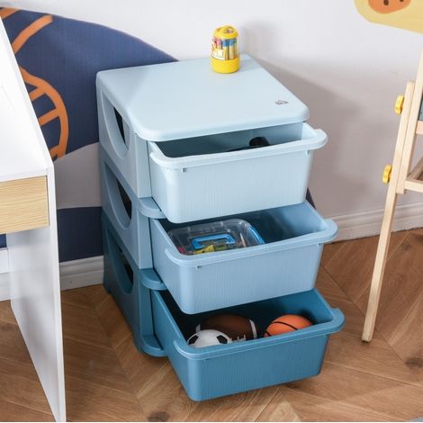 Mueble de almacenaje infantil de 3 cajones, plástico azul, 37 x 37 x 56,5 cm DESVIAE (1/5)