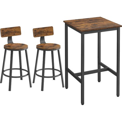 Ensemble Table Haute avec 2 Tabourets de Bar, Table de Bar Carrée, Table de Cuisine, Chaises de Bar, Chaise de Cuisine, Cadre en Métal, Montage Facile, Style Industriel, Marron Rustique et Noir (1/5)