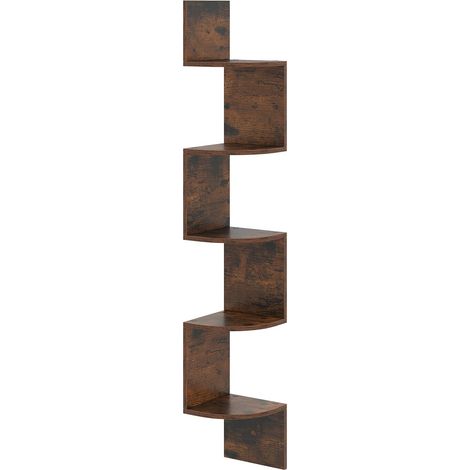 Étagère murale d'angle à 5 niveaux, design flottant, marron rustique