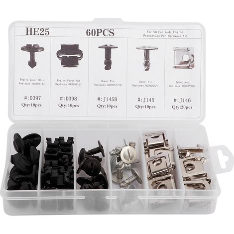 Kit de 60 clips et écrous pour protection moteur automobile, fixation de carter en plastique, pinces de remplacement universelles (1/5)