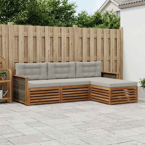 vidaXL Outdoor-Sofagarnitur mit Kissen Natürlich und Hellgrau (1/5)