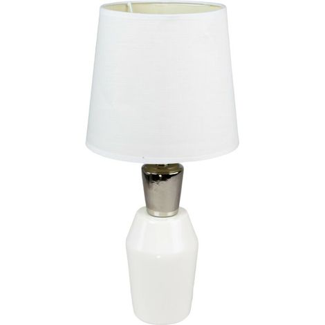 Lampe à poser en céramique et tissu blanc et argent, luminaire de chevet LED pour chambre et salon (1/3)