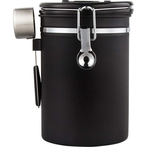 Boîte à café, Boîte à café avec cuillère en acier inoxydable, Boîte à grains de café de 1,5 litre, poudre, thé, noix, réservoir de stockage de poudre de cacao (noir)-Fei Yu (1/4)