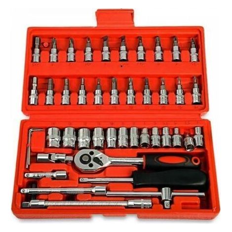 Coffret d'outils 46 en 1, comprenant tournevis et douilles, mallette multifonctionnelle, fournitures de bricolage et kit de réparation pour la maison et le bureau. (1/5)