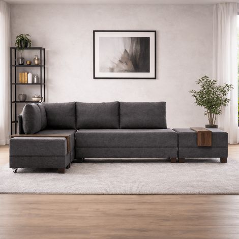 Schlafsofa Anthrazitstoff - XXL 280 x 210 - Links - Fly