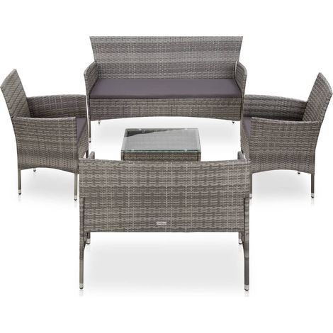 vidaXL 5-tlg. Garten-Lounge-Set mit Auflagen Poly Rattan Grau (1/5)