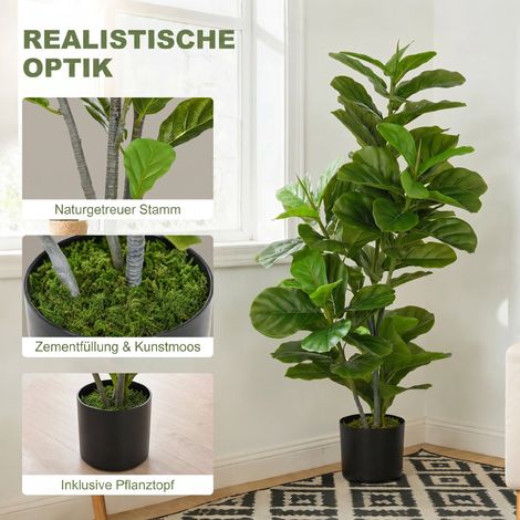 Ficus artificiel 110 cm avec 90 feuilles en pot pour salon, plante verte décorative (1/5)