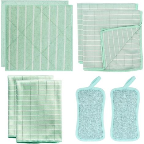 Lot de 8 Chiffons de Nettoyage en Microfibre de Bambou, Set Lingettes en bambou pour fenêtre Salle de Bain, Torchons sans Trace Extra Absorbant, pour Vitres et Miroirs