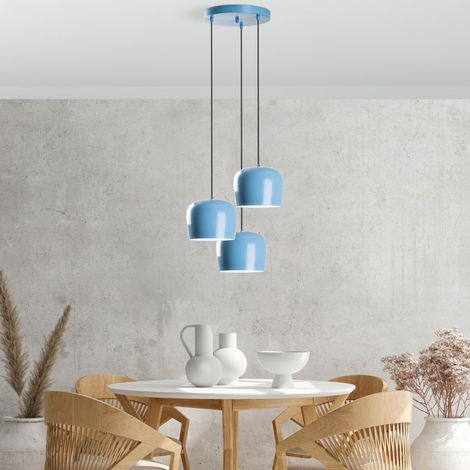 Lustre bleu clair, corps en métal, 45 cm de diamètre, hauteur réglable 45-114 cm, 3 douilles E27, pour les espaces modernes, élégant et fonctionnel (1/5)