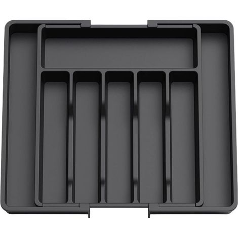Organiseur de tiroir, plateau à ustensiles extensible pour cuisine, support à couverts et couverts sans BPA pour cuillères, fourchettes, couteaux, grand, noir (1/5)