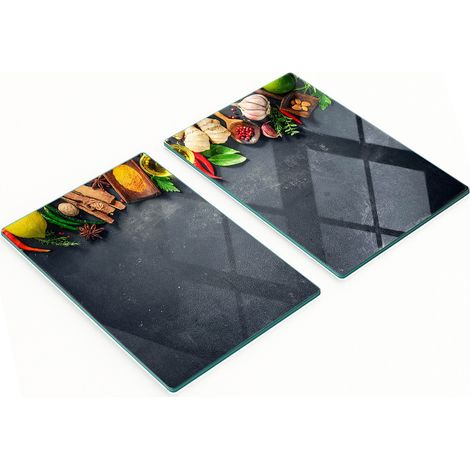 Tablas de vidrio duraderas y elegantes con estampado de hierbas y especias, 2 x 40 x 52 cm. (1/5)