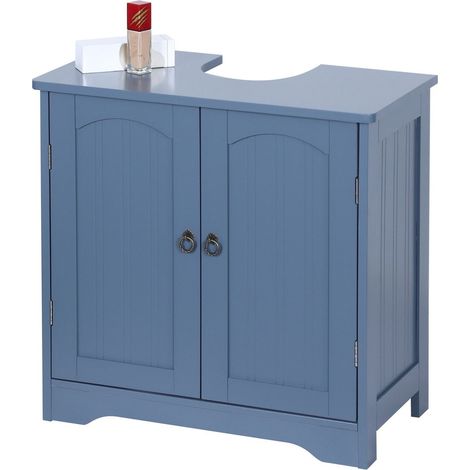 Mueble de lavabo con estante - MDF blanco, con recorte para sifón (1/5)
