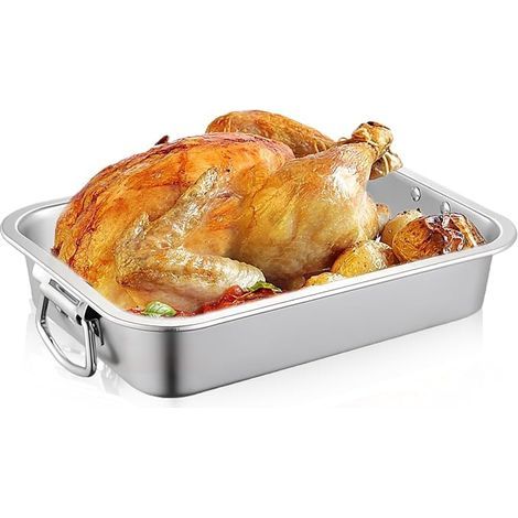 Plaque de cuisson en acier inoxydable, Rectangulaire Plaque à Pâtisserie 40 cm avec poignées, passe au lave-vaisselle, Grande Plaque de four pour cuisson (1/5)