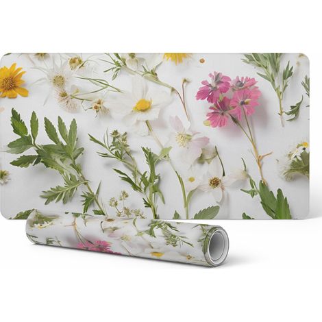 Alfombrilla protectora antideslizante para escritorio con estampado de flores y hojas, 90x45 cm. (1/5)