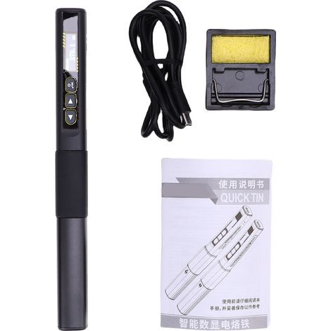 Fer à souder électrique 96W noir, chauffage rapide, température réglable 100‑450 °C, écran OLED, arrêt automatique, recharge Type‑C, noyau chauffant céramique, outil portable réparation électronique (1/5)